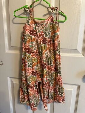 kate quinn Floral Tiered Romper in Orange, Green & Cream